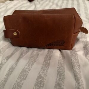 Indian Motorcycle Brown Leather Dopp Kit Toiletry Bag Travel Case Logo Embossed